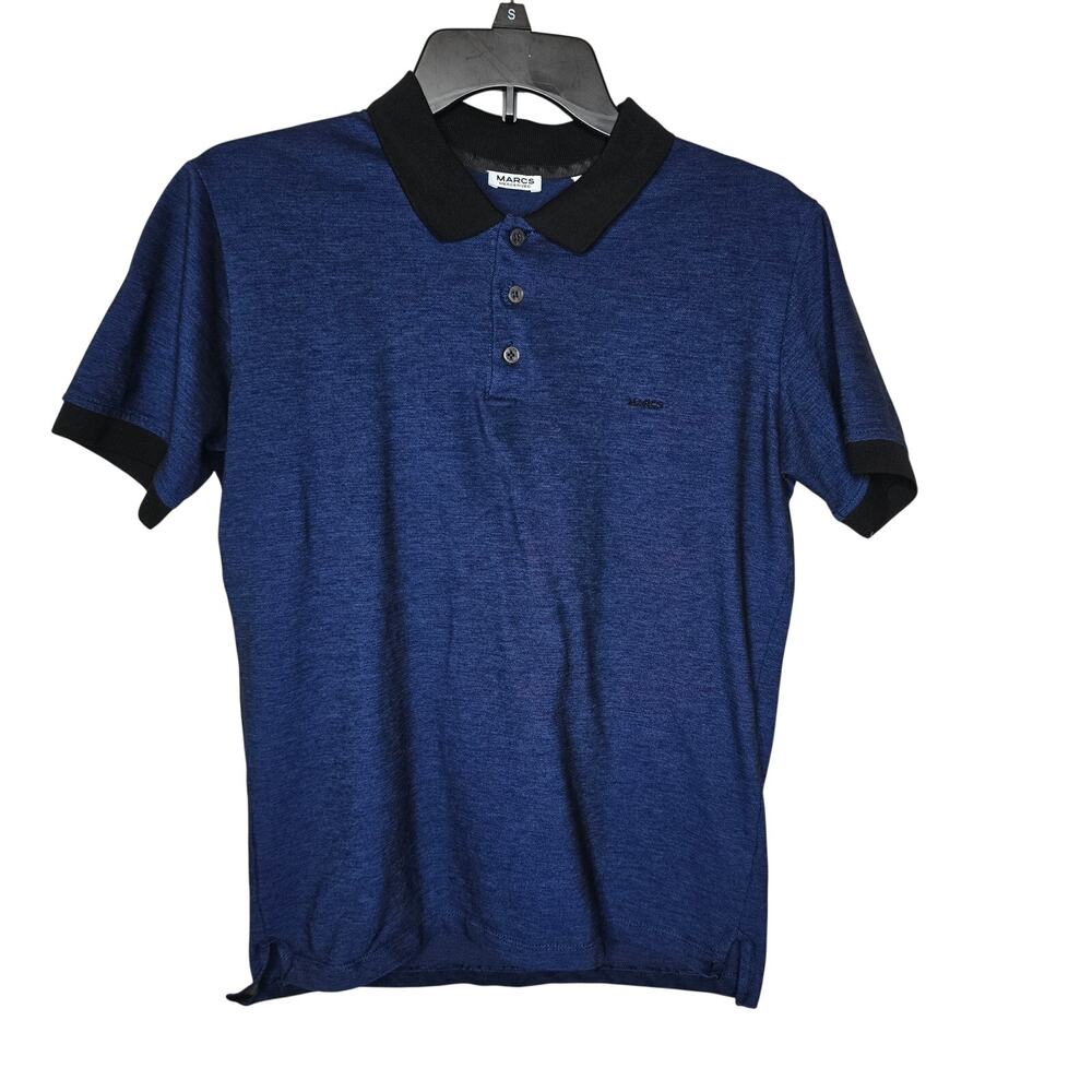 MARCS Mercerized Cotton Polo Shirt Men Medium Blue Black Short Sleeve
